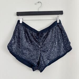 2000s Style Victoria's Secret Navy Blue Sequin Shorts Drawstring Waist Small
